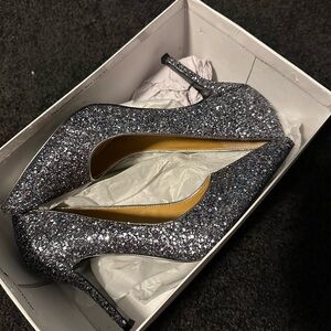Nine West Silver Glitter Heels